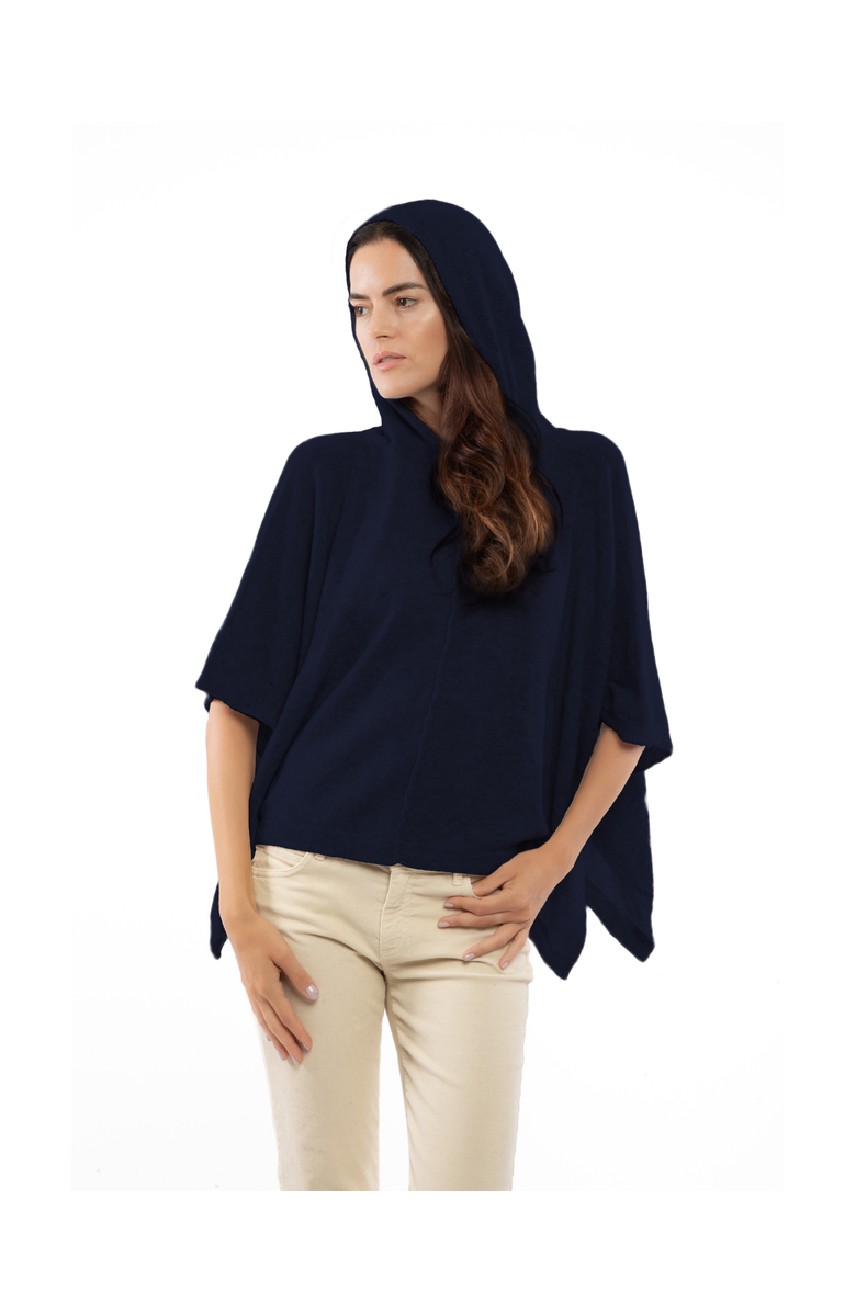 Monticelli Cashmere Pure Cashmere Button Hoodie Poncho, Main, color, Night Blue