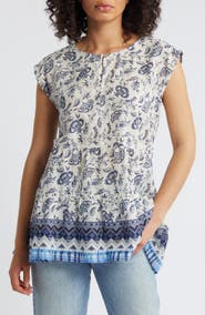 beachlunchlounge Jessa Border Print Cotton Top