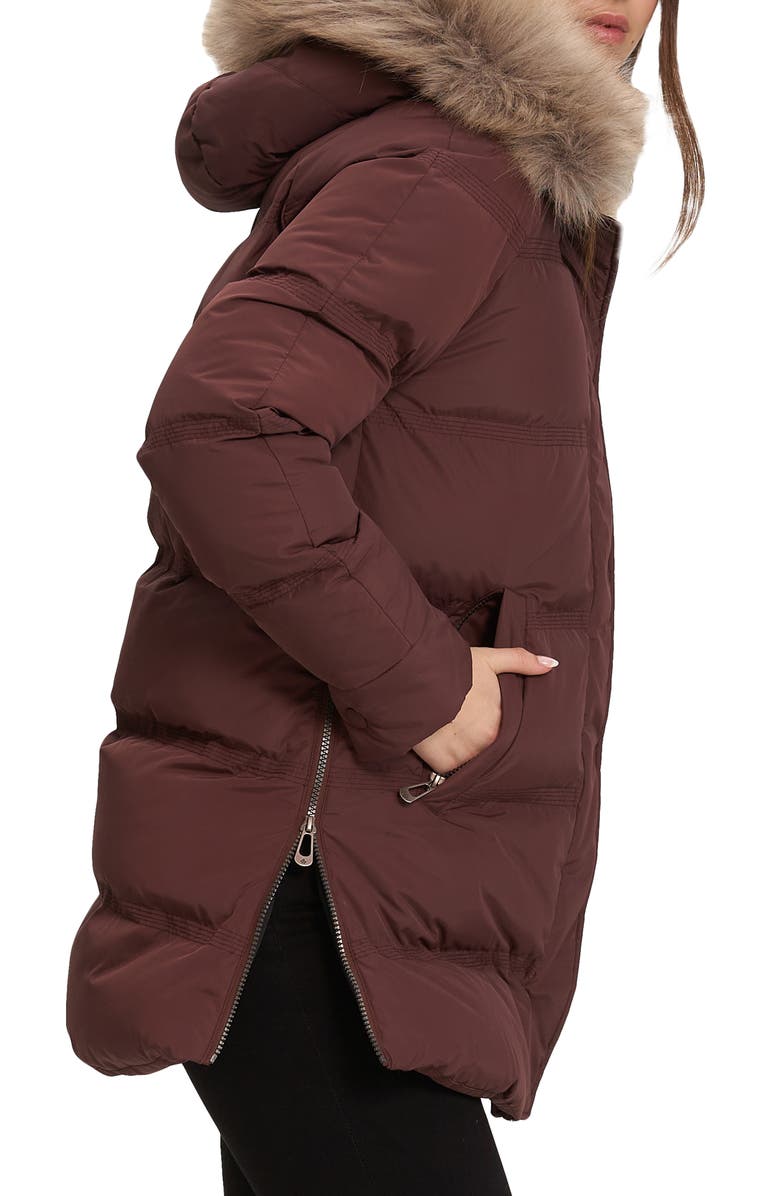 Noize Ophelia Faux Fur Trim Puffer Parka, Alternate, color, Mahogany