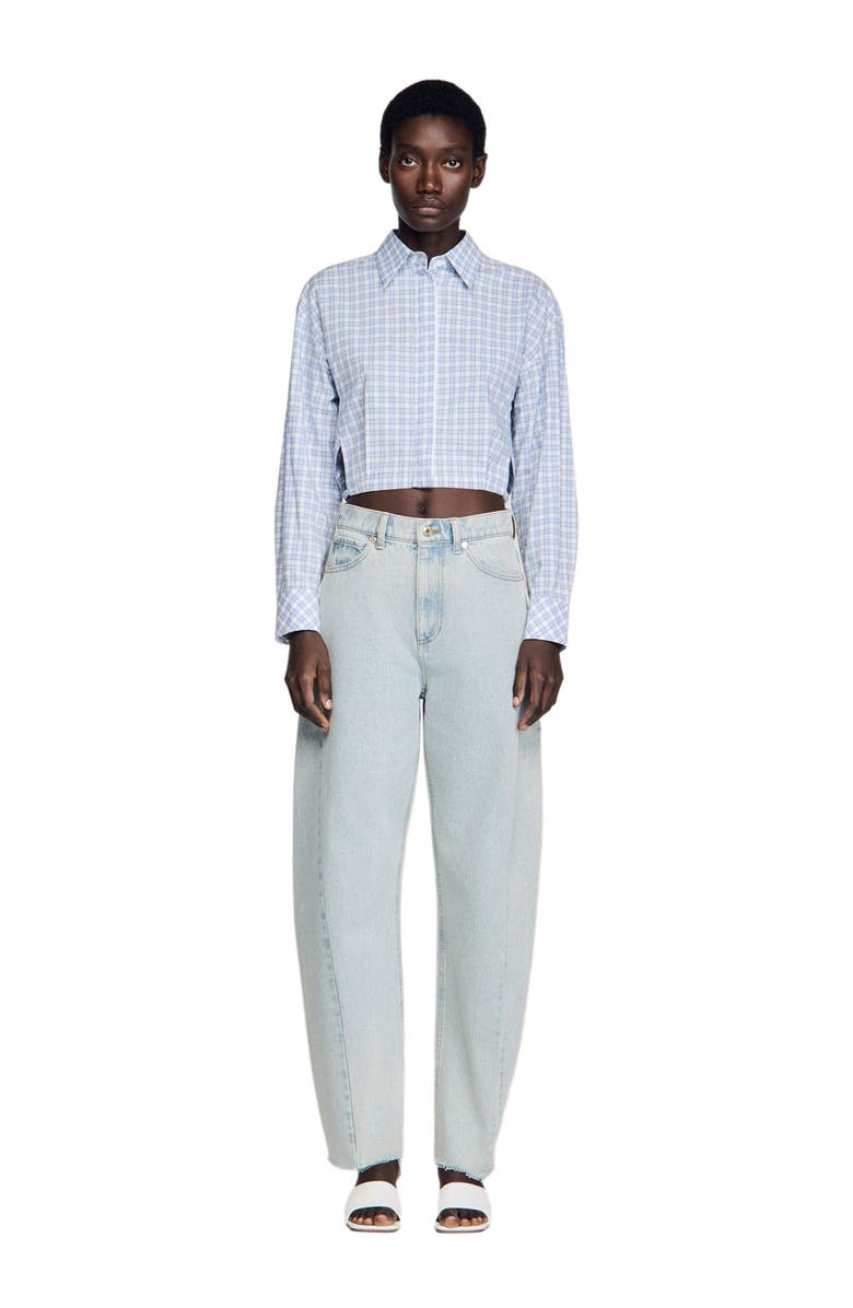 SANDRO Faded barrel cotton jeans, Alternate, color, Sky Blue