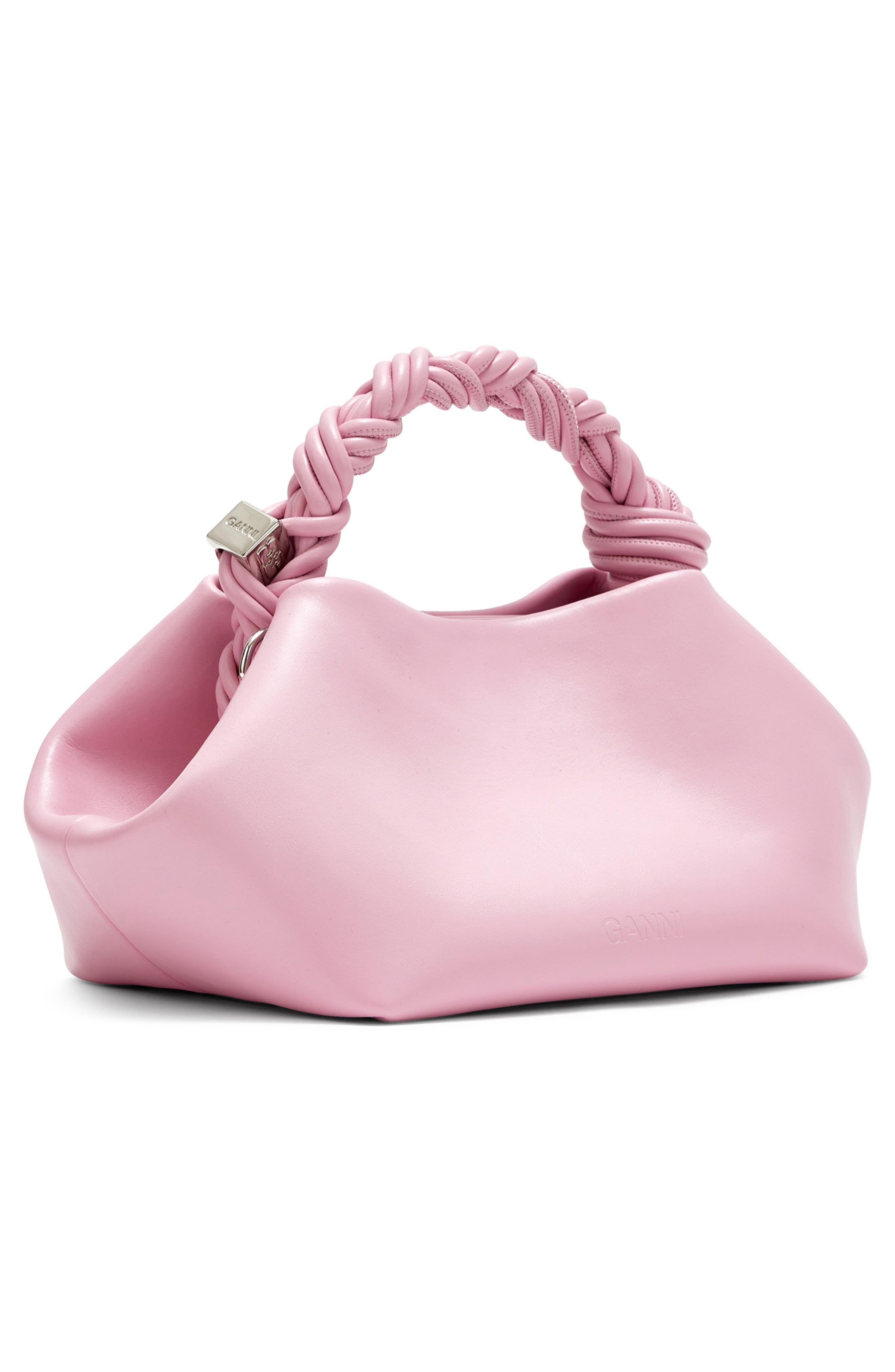 Ganni Small Bou Recycled Leather Top Handle Bag, Alternate, color, Pink Nectar
