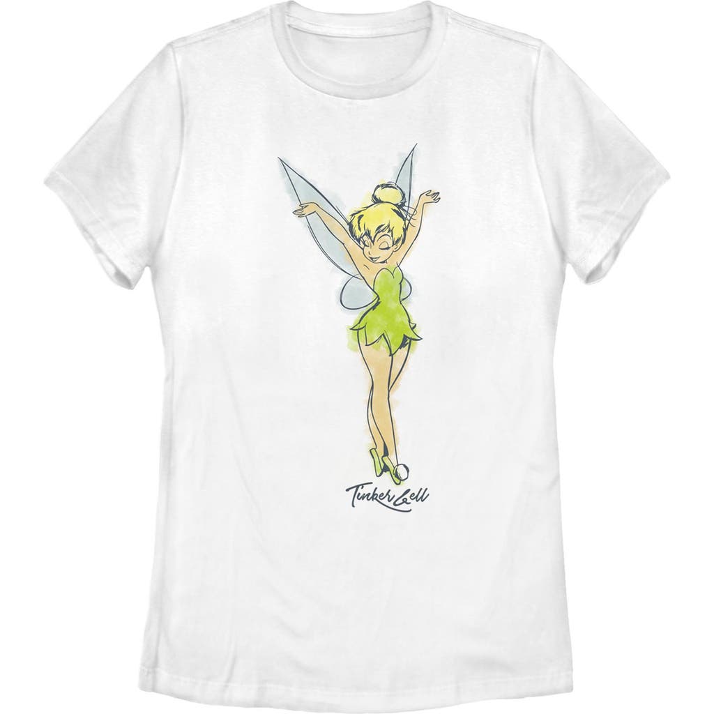 Peter Pan Tinker Bell Retro Watercolor Portrait Graphic T-shirt In White