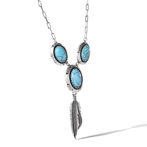 Jessica Simpson Turquoise & Feather Pendant Necklace In Metallic