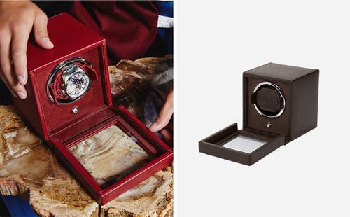 Wolf Cub Single Watch Winder With Cover In Cognac