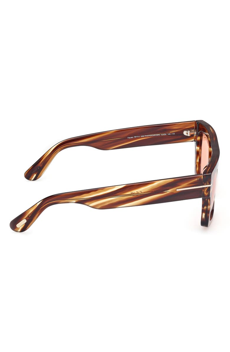 TOM FORD 53mm Fausto Polarized Square Sunglasses, Alternate, color, Striped Brown/ Yellow/ Peach