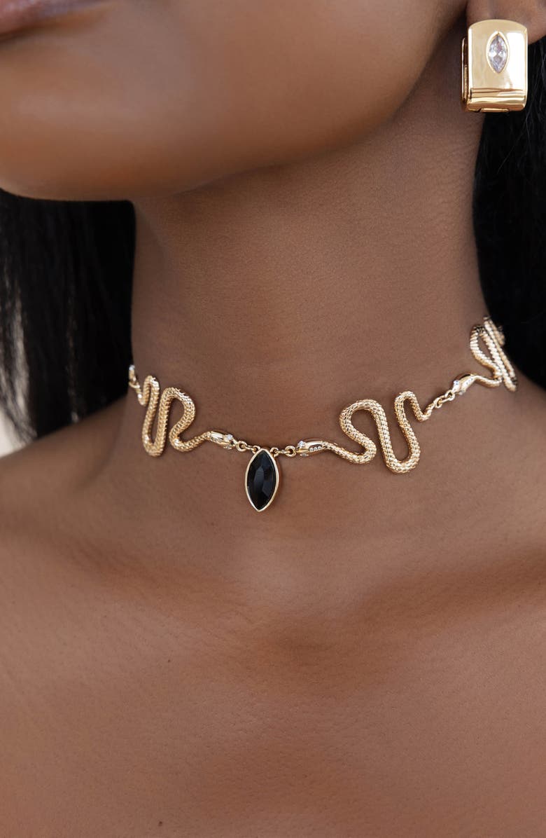 Ettika Serpentina Choker Necklace, Alternate, color, Black