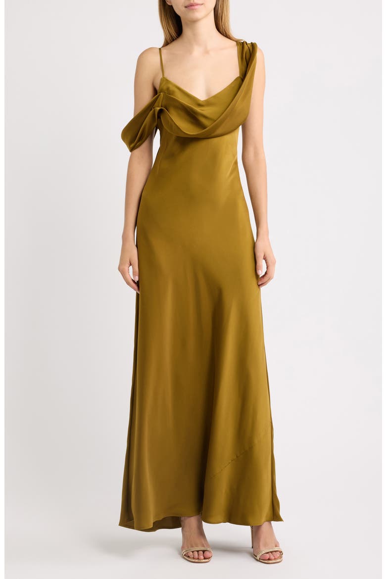 Ondine Asymmetric Drape Gown, Main, color, GOLD