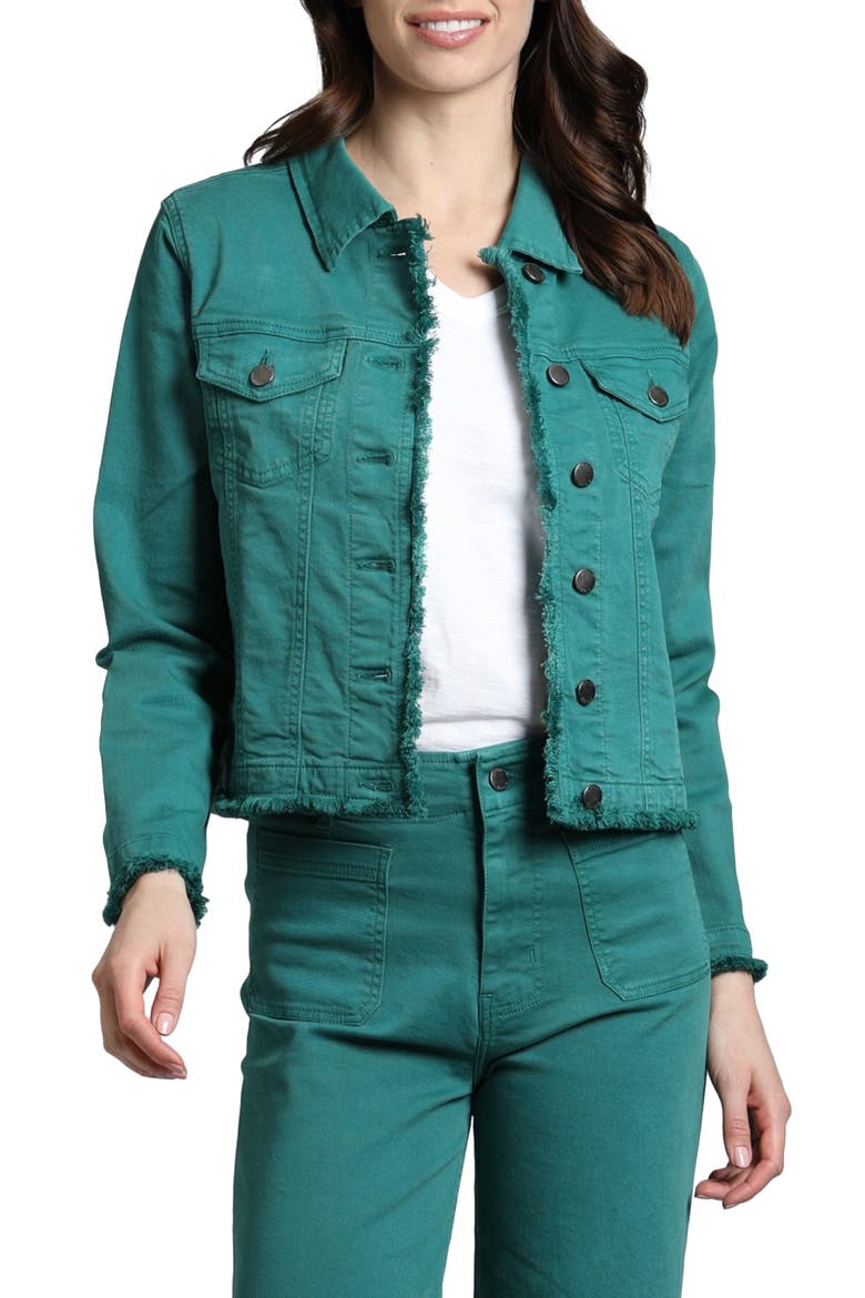 Frayed Denim Jacket, Main, color, FOREST GREEN