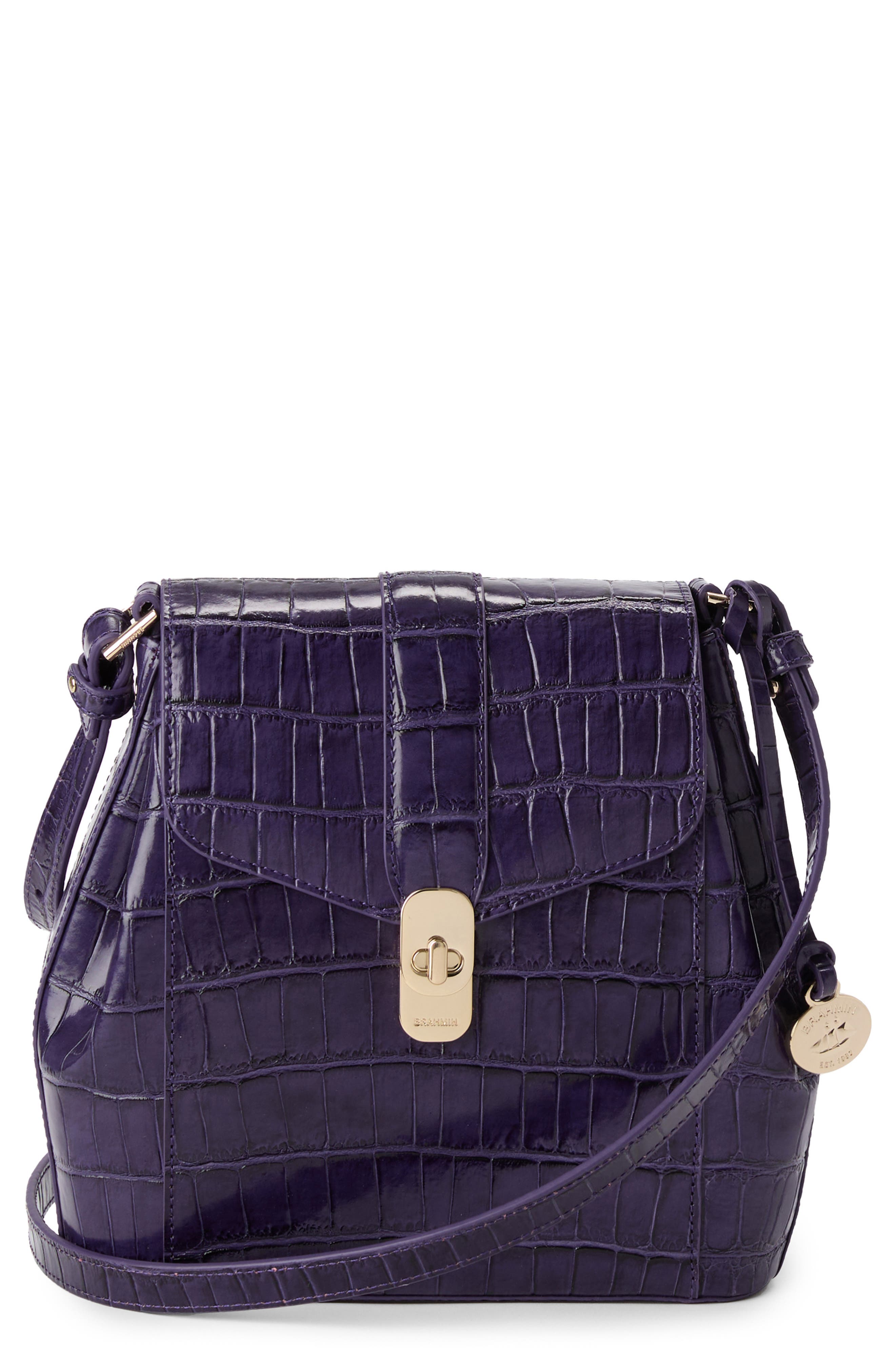 Brahmin Margo Croc Embossed Leather Crossbody Bag in Voltage Violet 