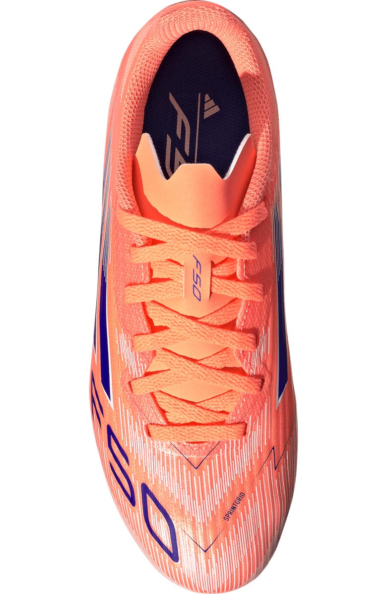 adidas Kids' F50 League Firm/Multiground Soccer Cleat, Alternate, color, Beam Orange/ Lucid Blue/ White