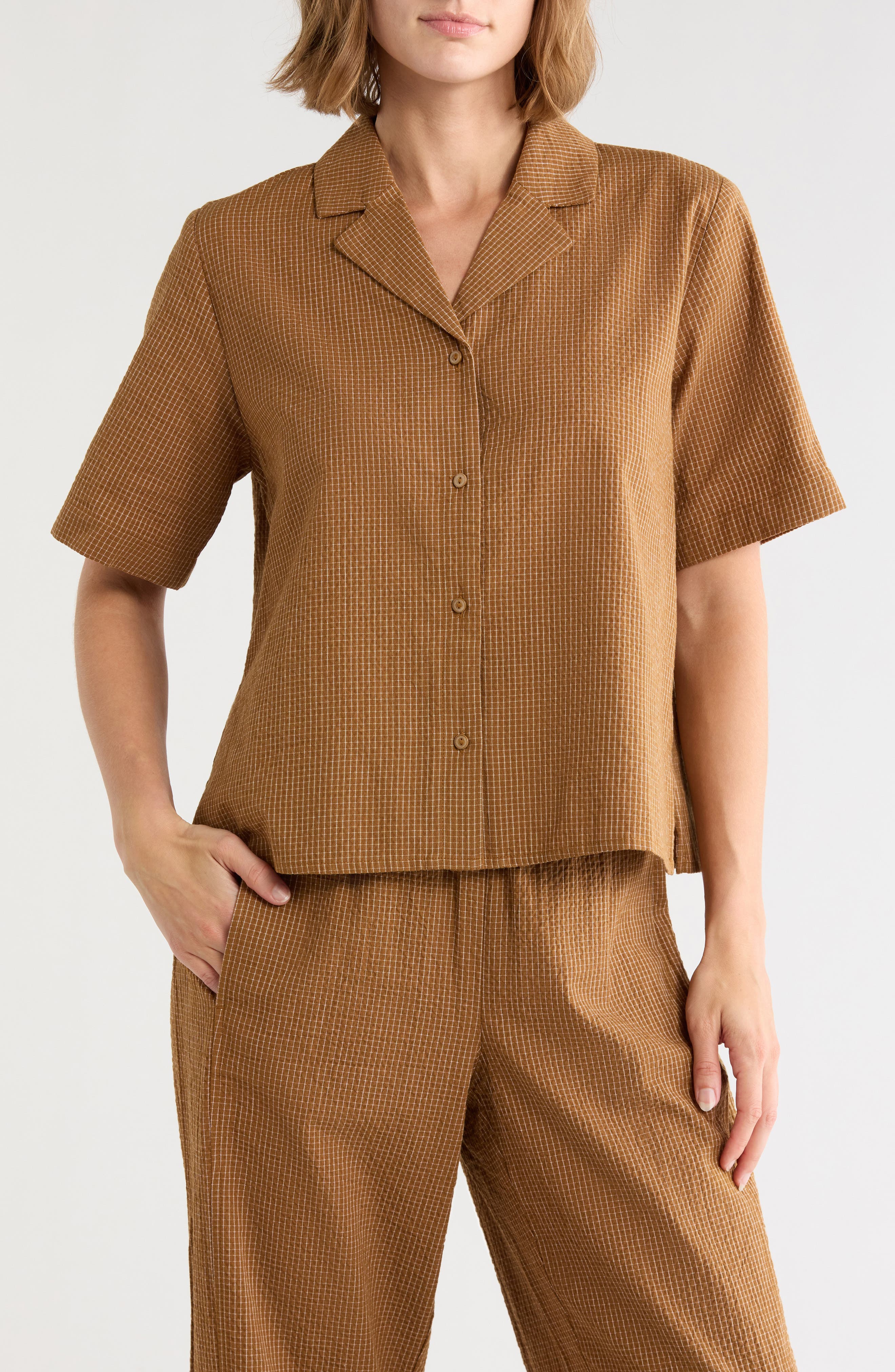 Mini Grid Print Camp Shirt