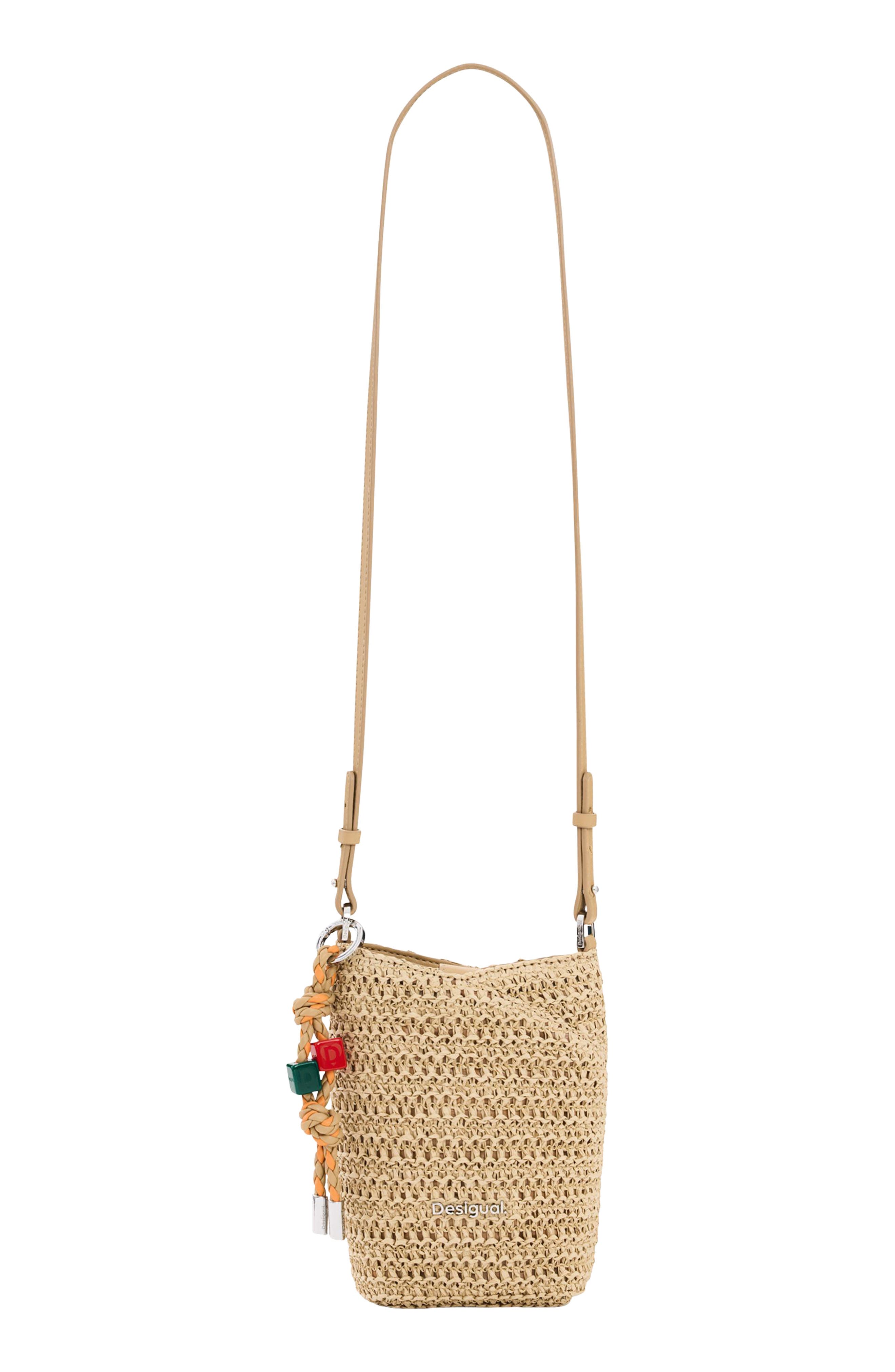 Desigual Straw Crossbody Bag, Main, color, Dark Beige