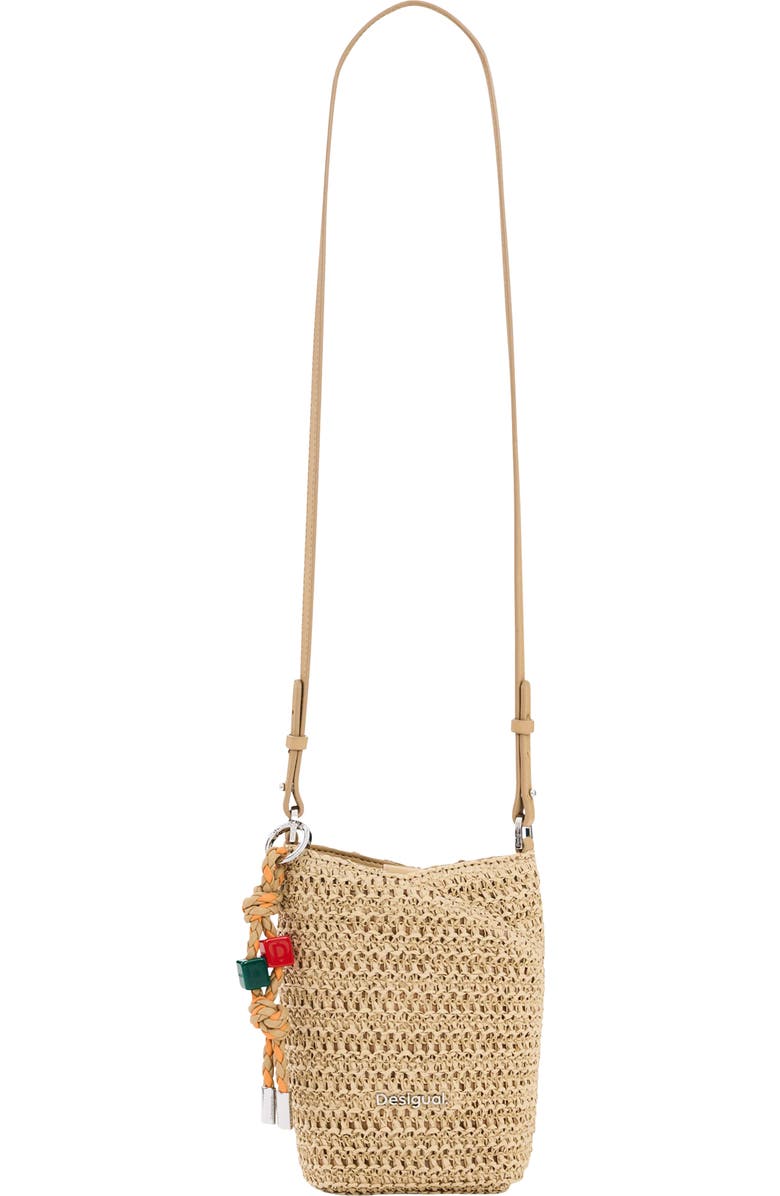 Desigual Straw Crossbody Bag, Main, color, Dark Beige