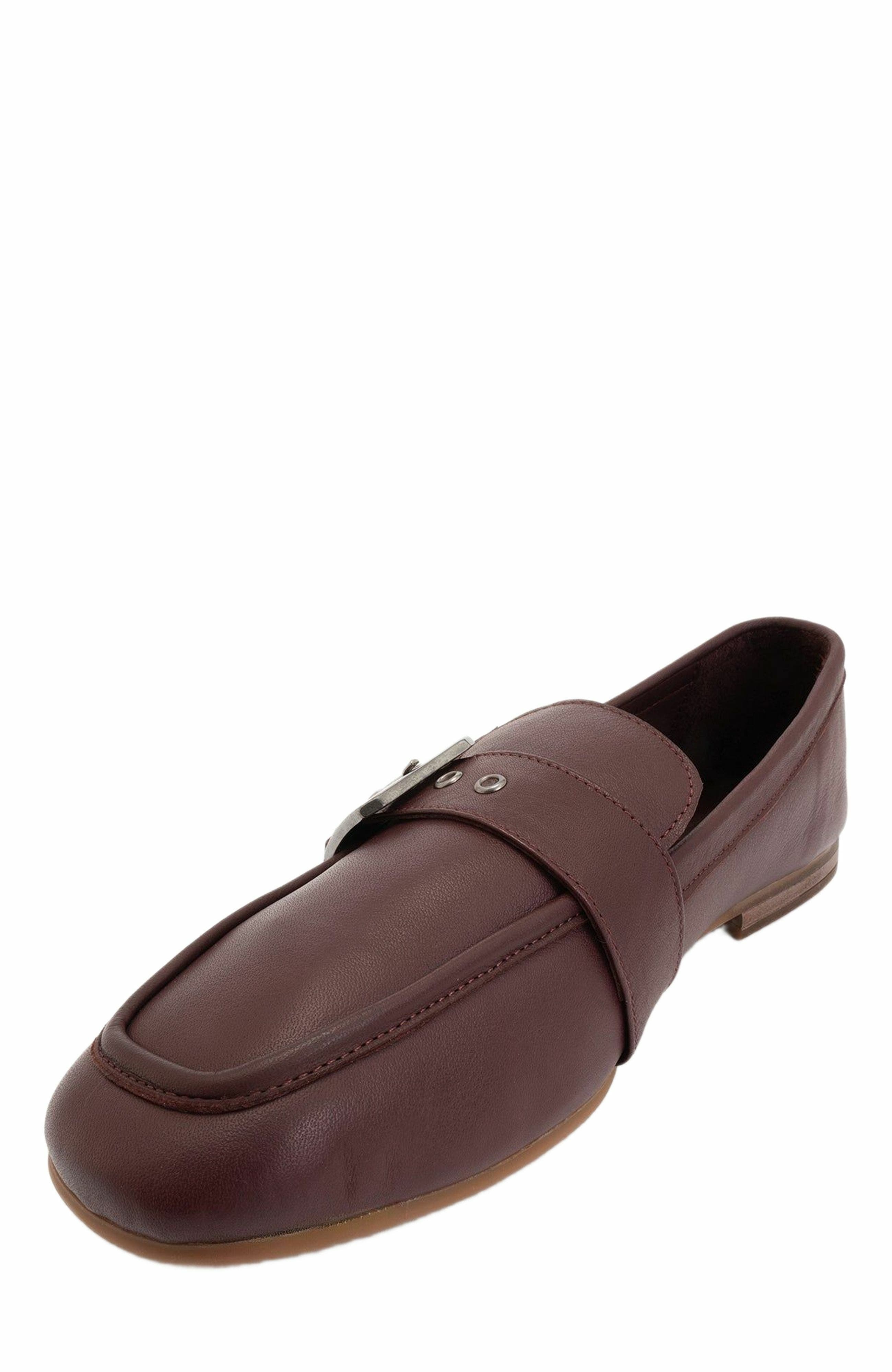 Jade Leather Flat Loafers, Alternate, color, Burgundy Brown Leather