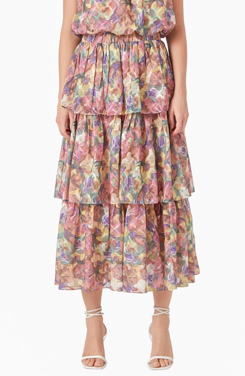 Endless Rose Floral Tiered Maxi Skirt, Main, color, 