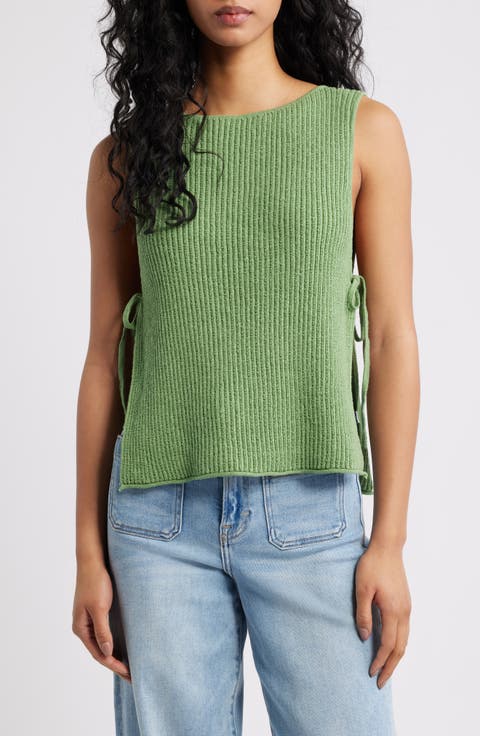Lizzie Rib Side Tie Sleeveless Cotton & Linen Blend Sweater