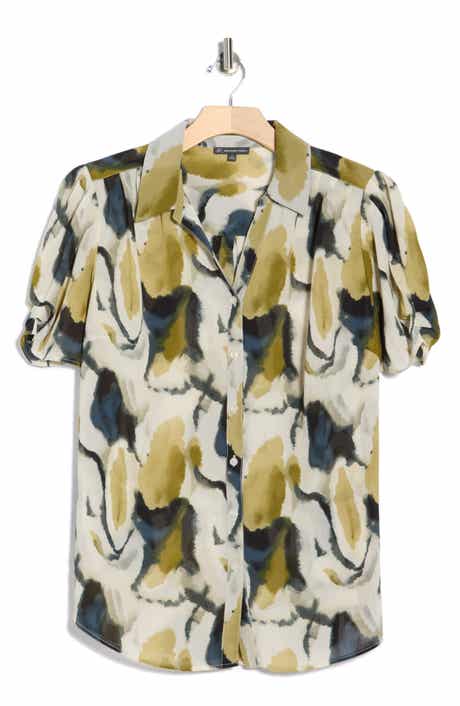 Adrianna Papell Scrunched Short Sleeve Button-Up Shirt