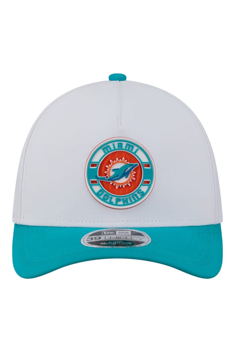 Men's New Era White/Aqua Miami Dolphins Patch 39THIRTY A-Frame M-Crown Perforated Flex Hat, Alternate, color, White