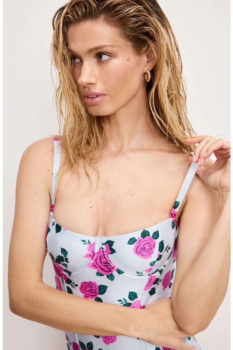 Square Neck Satin One-Piece Swimsuit, Alternate, color, VINTAGE ROSE001