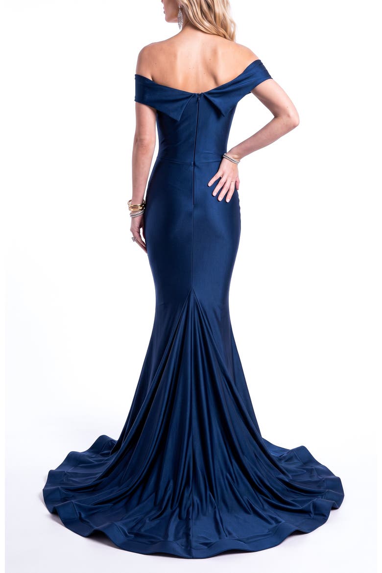 Off The Shoulder Sculpted Mermaid Evening Gown, Alternate, color, Navy