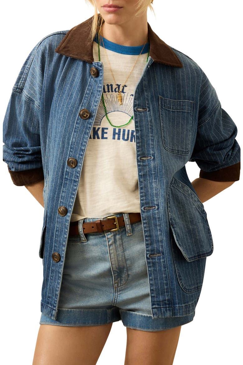Sunwashed Denim Barn Jacket, Main, color, DUSK STRIPE WASH