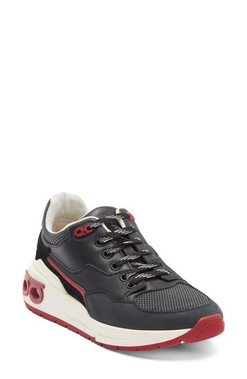 Ferragamo Leather And Fabric Low-top Sneakers In Black
