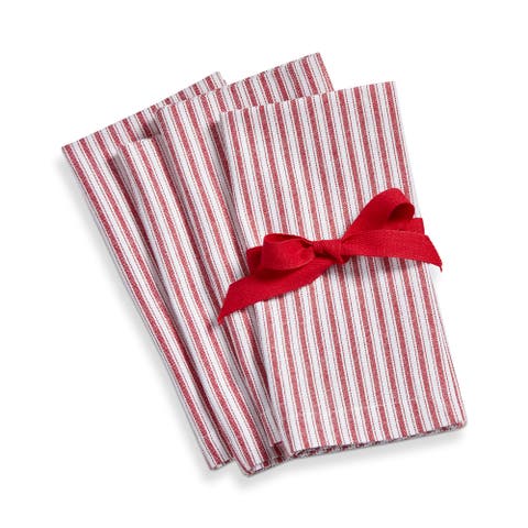 Red Ticking Stripe Cotton Napkins Set of 4 Machine Washable