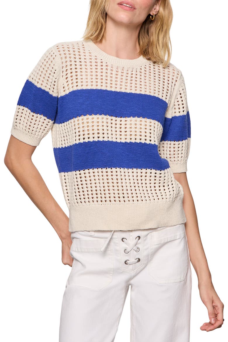 Beachside Openwork Stripe Sweater, Alternate, color, COLLAGEN WHITE/ LUMINOUS BLUE