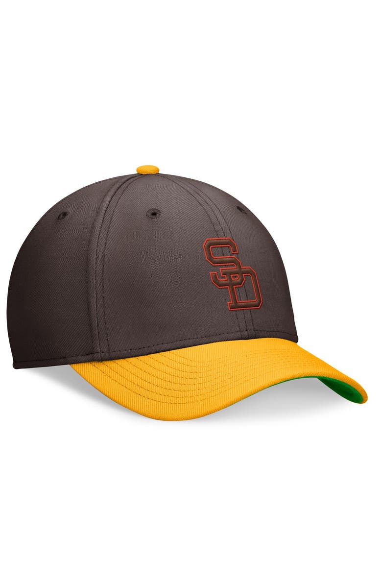 Nike Men's Nike Brown/Gold San Diego Padres Cooperstown Collection Rewind Swooshflex Performance Hat, Alternate, color, Brown