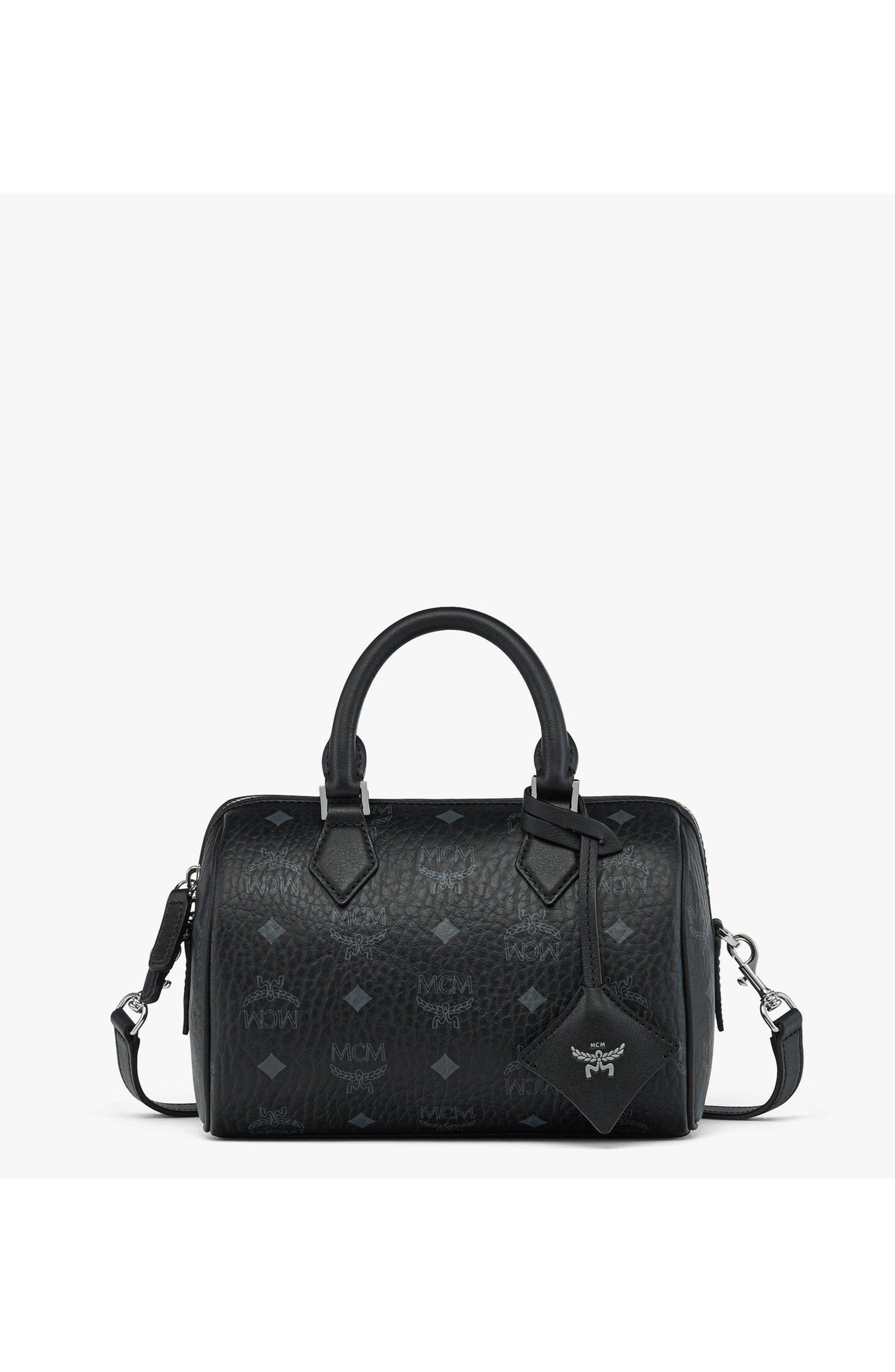 MCM Small Ella Boston Bag in Visetos, Main, color, Black