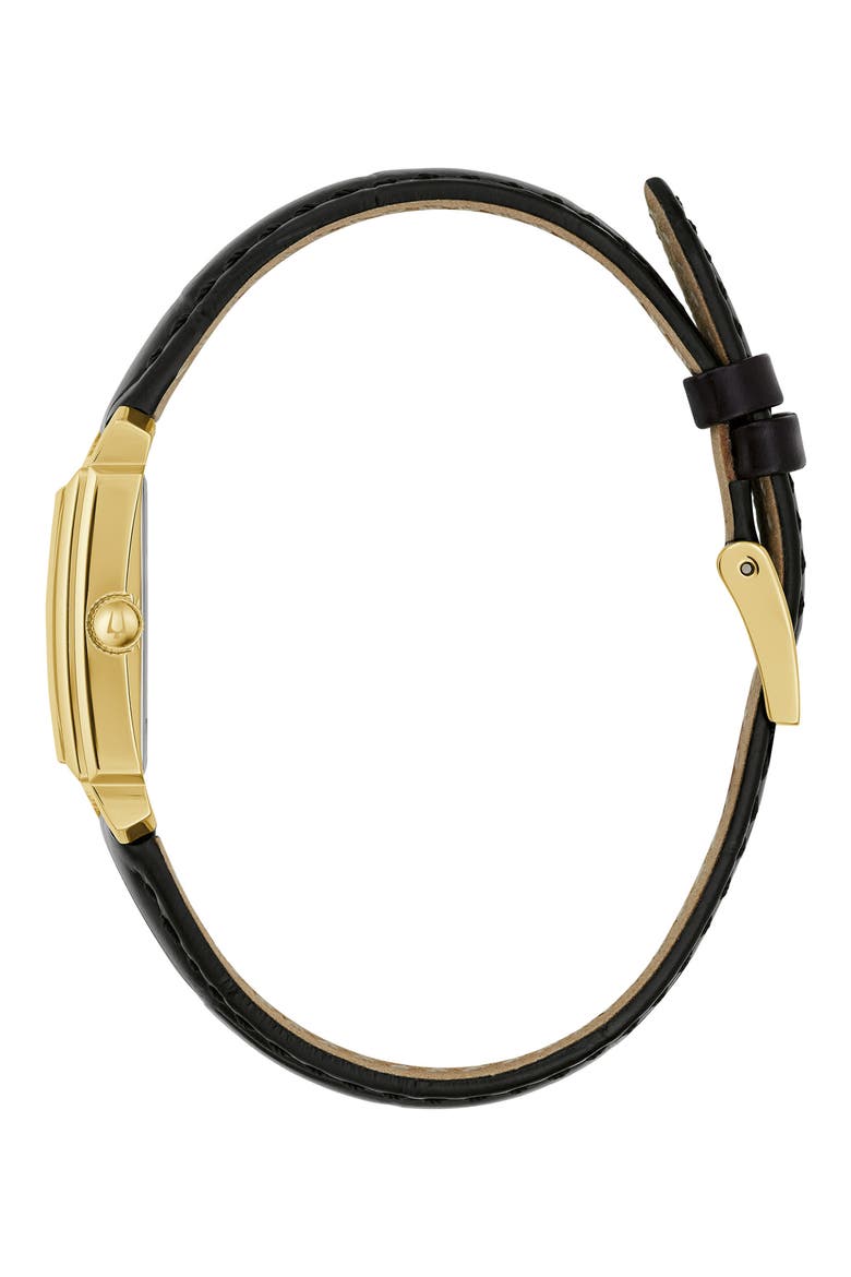 Sutton Rectangular Leather Strap Watch, 21mm, Alternate, color, GOLD-TONE