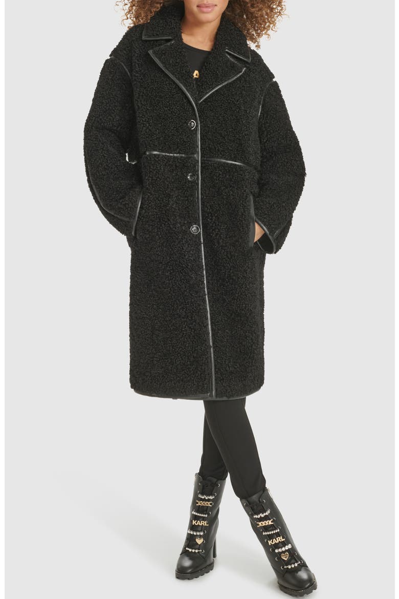Faux Shearling Coat, Main, color, BLACK