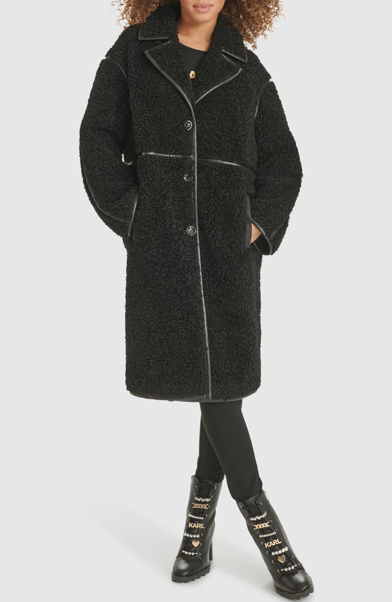 KARL LAGERFELD PARIS Faux Shearling Coat, Main, color, Black