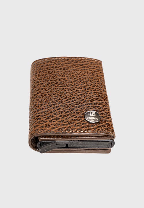 Furniq Uk Genuine Leather Venous Pattern Trifold Card Holder In Brown