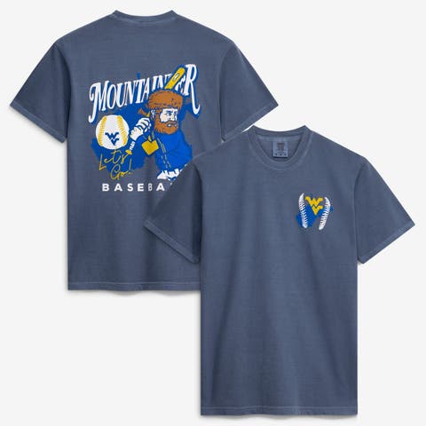 Men's  Navy West Virginia Mountaineers Drawn Mascot Baseball T-Shirt