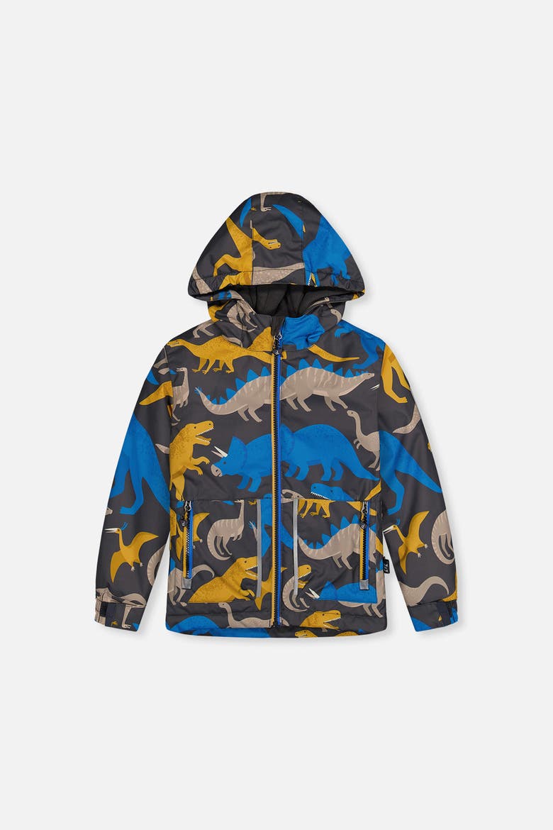 Dinosaur Chill Lightweight Jacket & Foot Strap Pants Two Piece Snowsuit, Alternate, color, Grey and Blue Dinosaur Print
