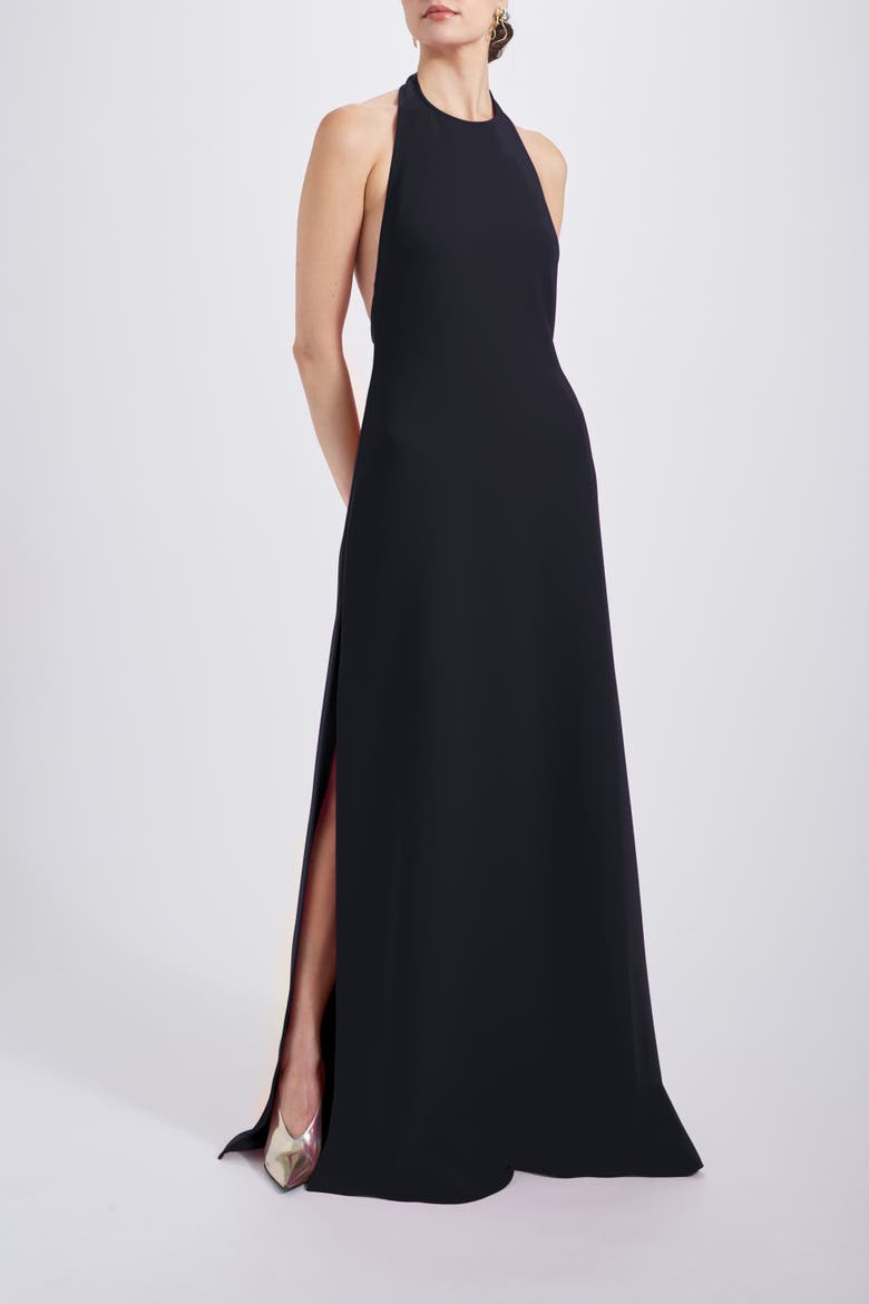 Italian Stretch Crepe Halter Dress, Main, color, Black
