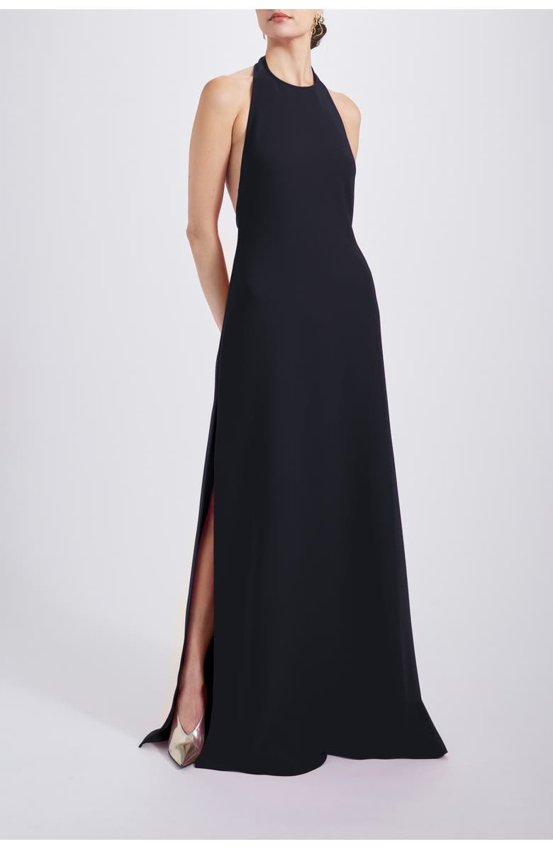 Amsale Italian Stretch Crepe Halter Dress, Main, color, Black