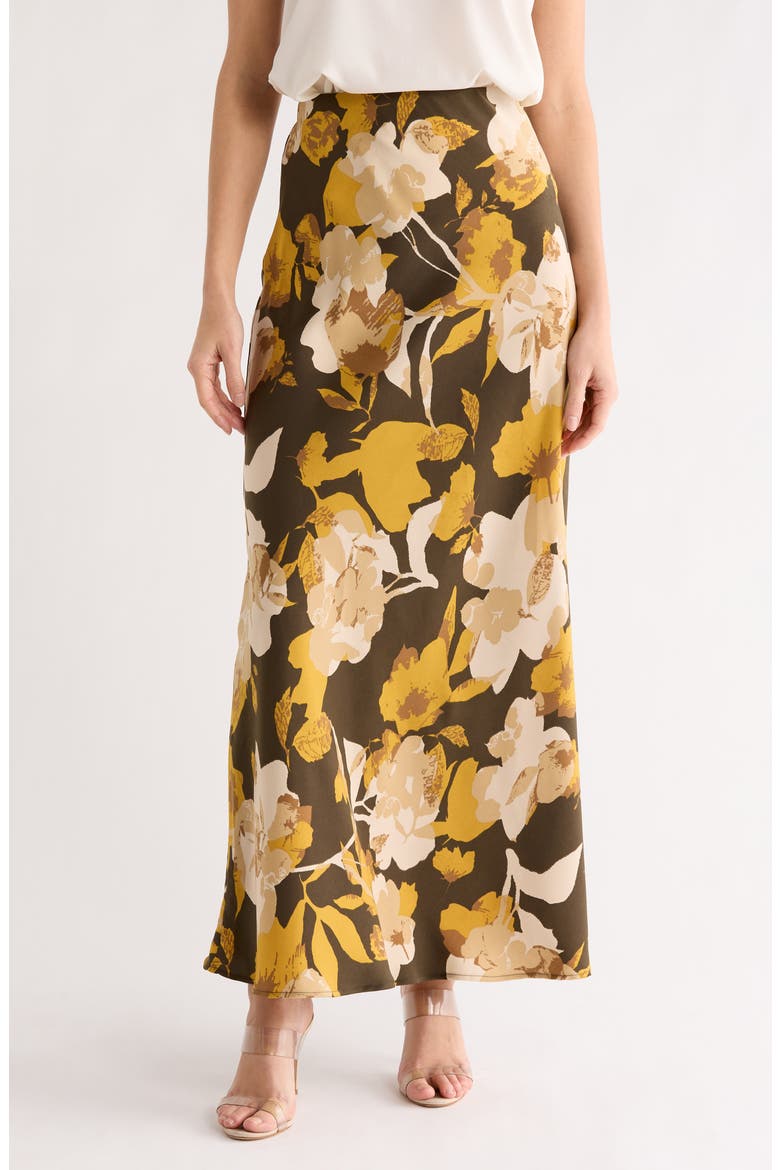 Floral Satin Maxi Skirt, Main, color, OLIVE