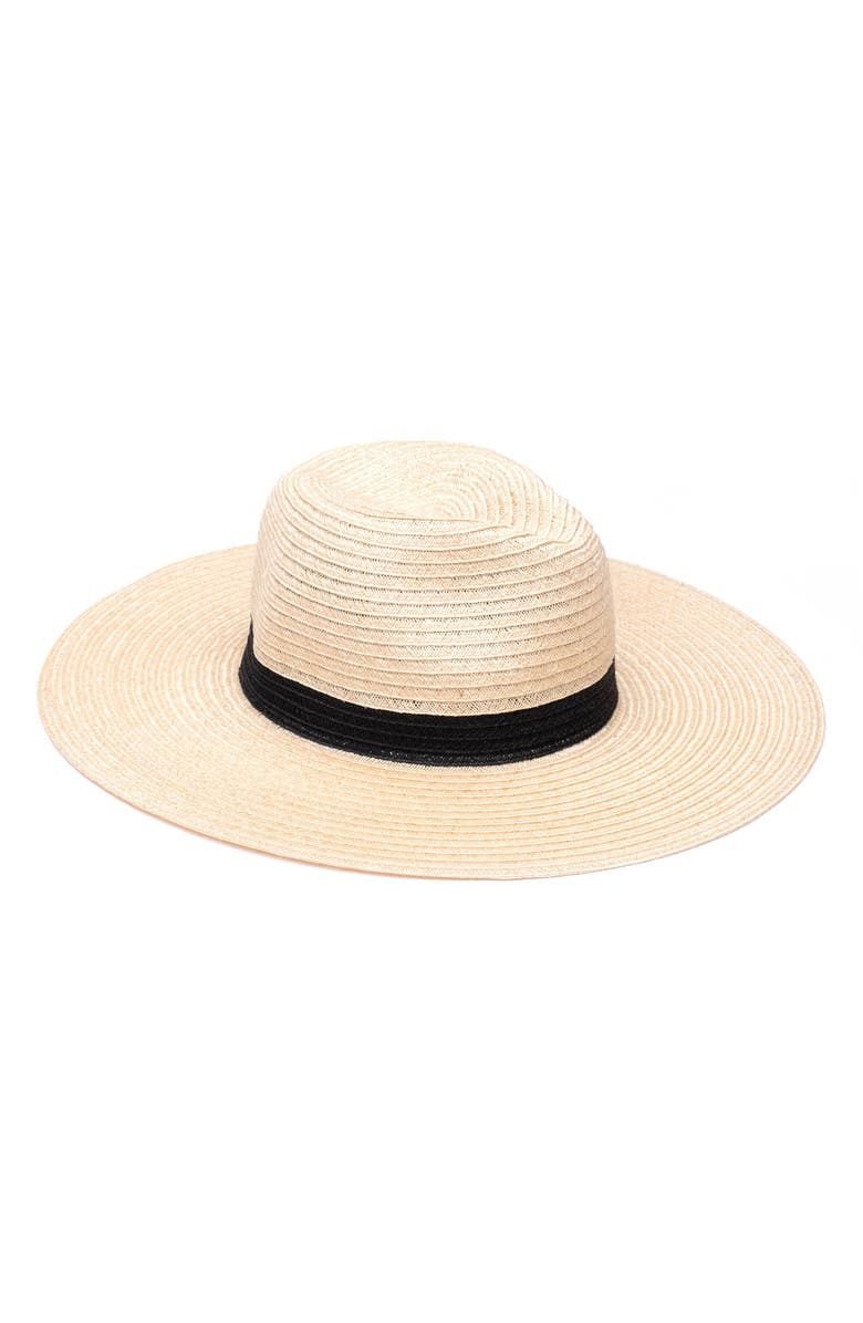 Eugenia Kim Emmanuelle Wide Brim Straw Fedora, Main, color, Natural/ Black