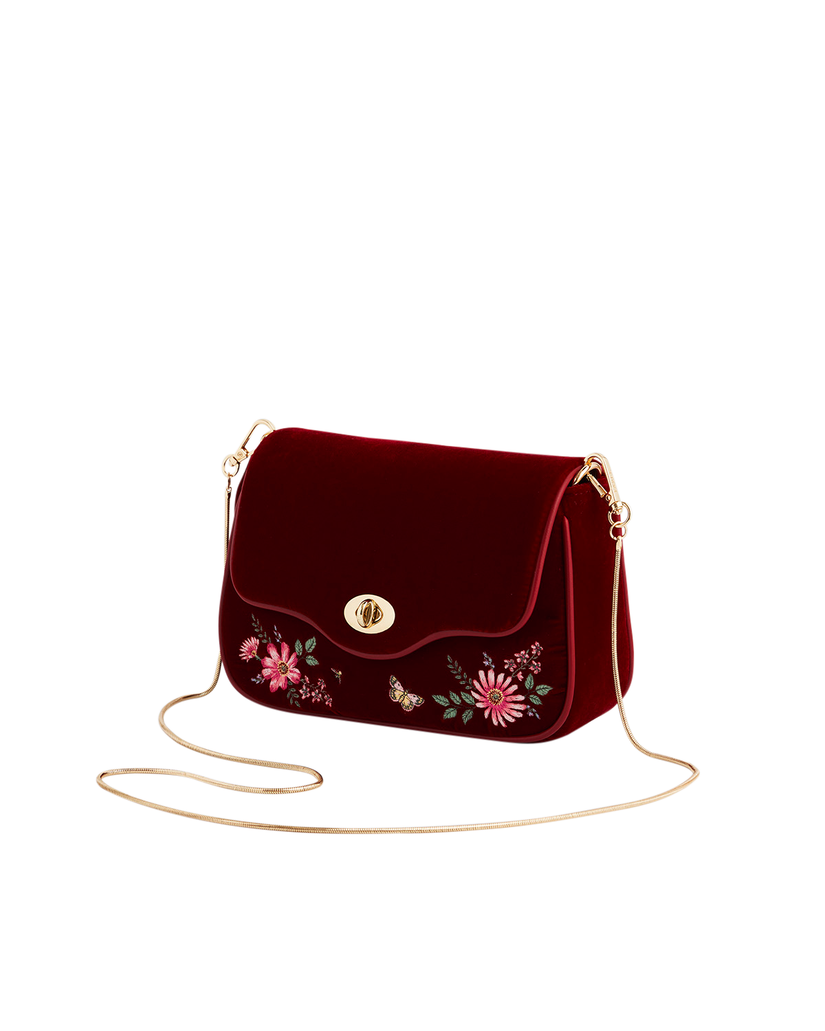 Fable England Mary Floral Embroidered Velvet Clutch, Alternate, color, Dark Red