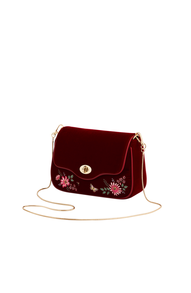 Fable England Mary Floral Embroidered Velvet Clutch, Alternate, color, Dark Red