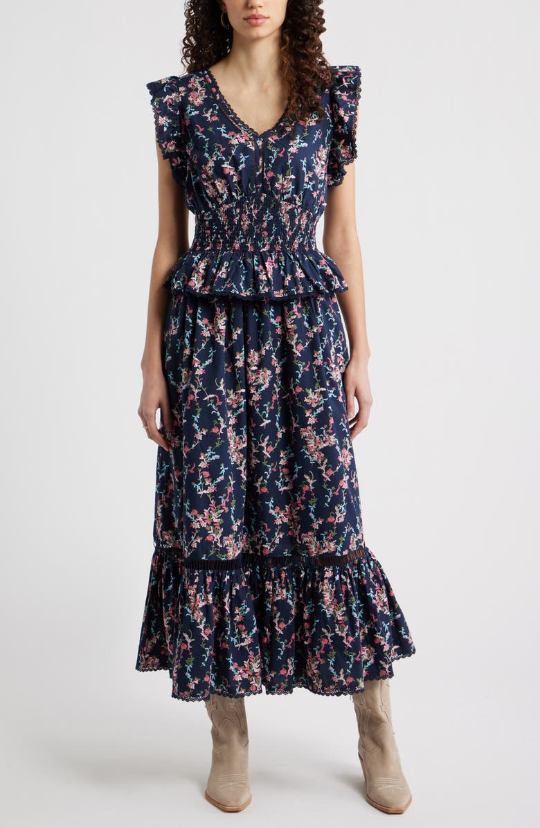 Treasure & Bond Floral Flutter Sleeve Peplum Dress, Main, color, Navy Lilibet Floral
