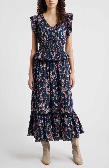 Treasure & Bond Floral Flutter Sleeve Peplum Dress