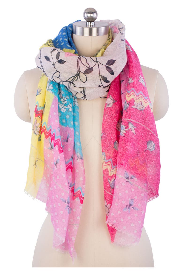 Happy Floral Print Scarf, Alternate, color, WHITE MULTI