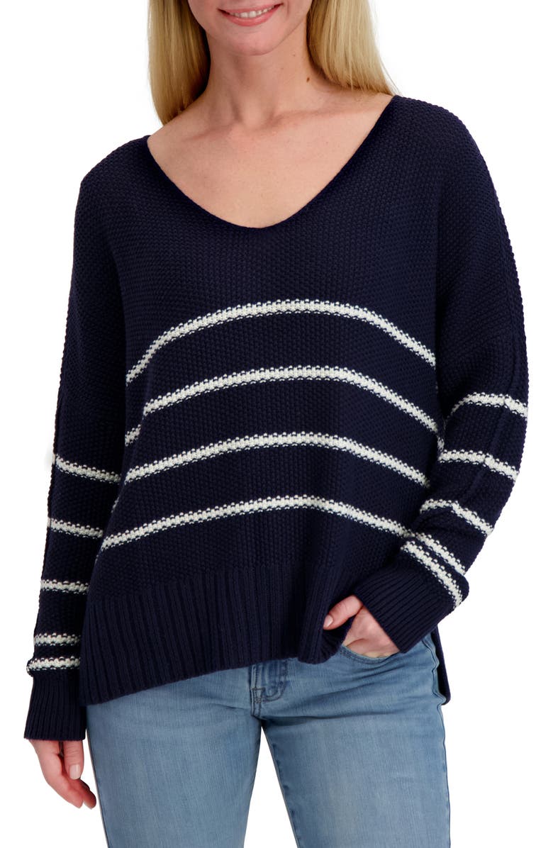 Lucky Brand Striped Textured Sweater, Main, color, Black Iris