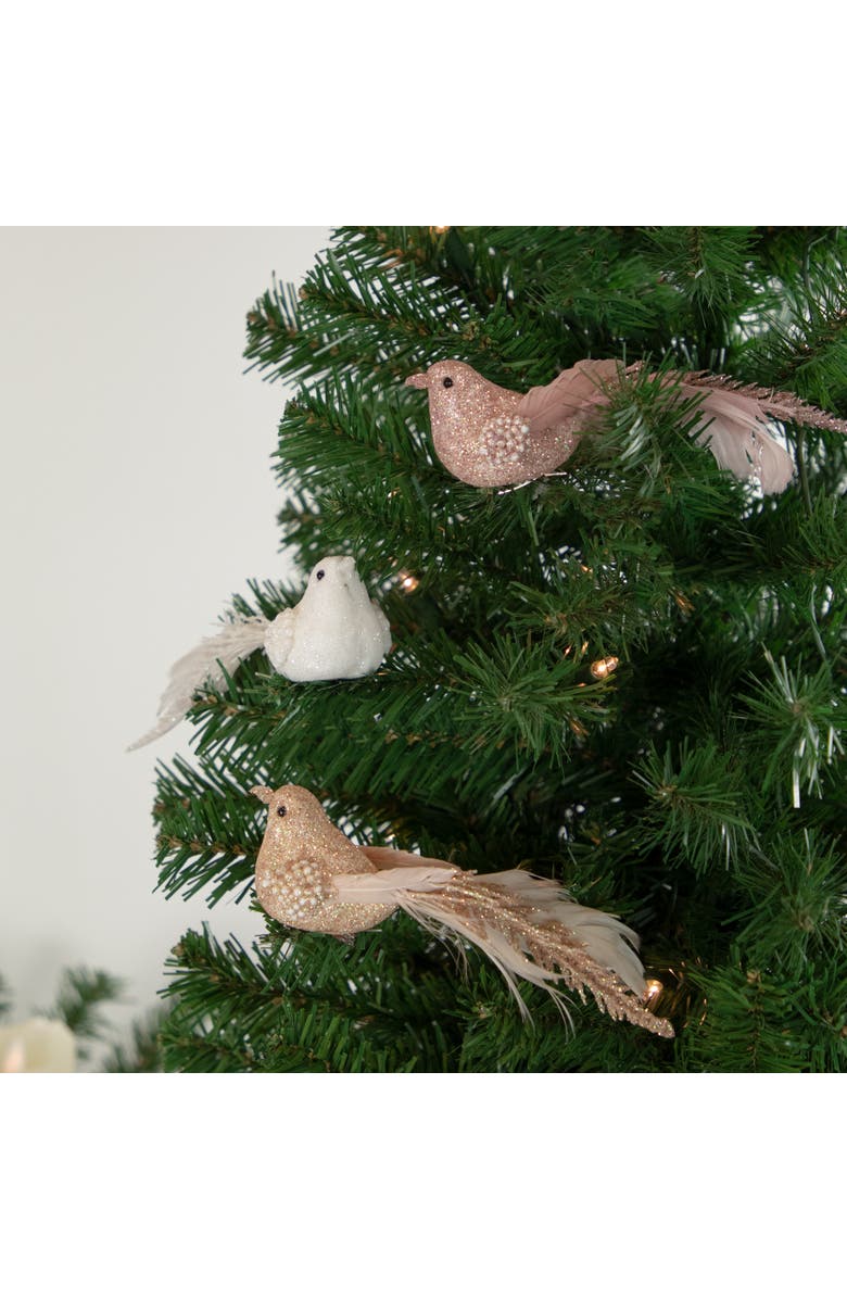 Northlight Glittered Bird Christmas Clip-on Ornaments - 6.5" - Pink and Champagne - Set of 3, Alternate, color, White