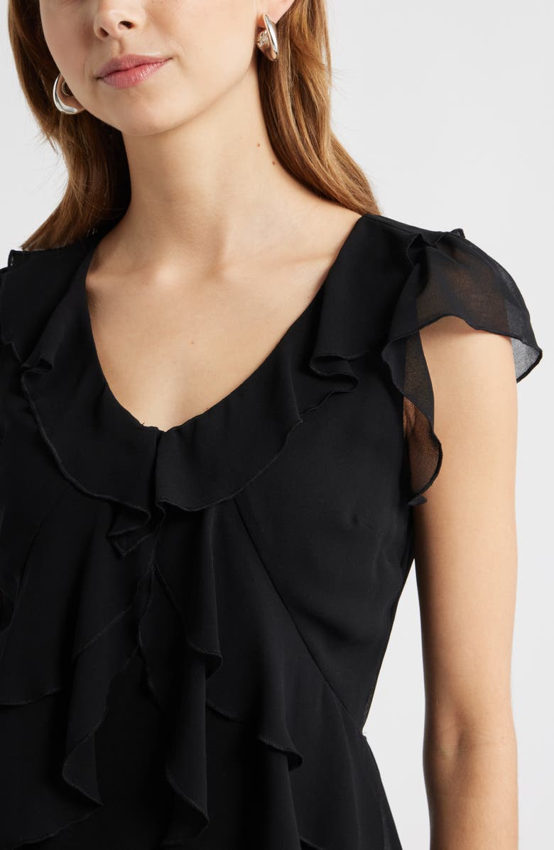 Open Edit Chiffon Ruffle Top, Alternate, color, Black