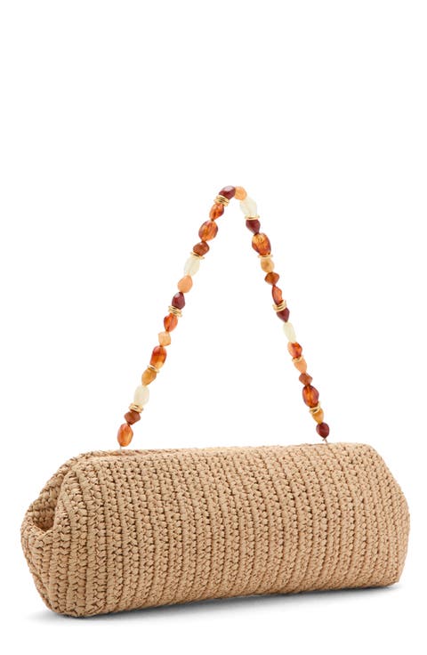 Beaded Natural Fiber Shoulder Bag