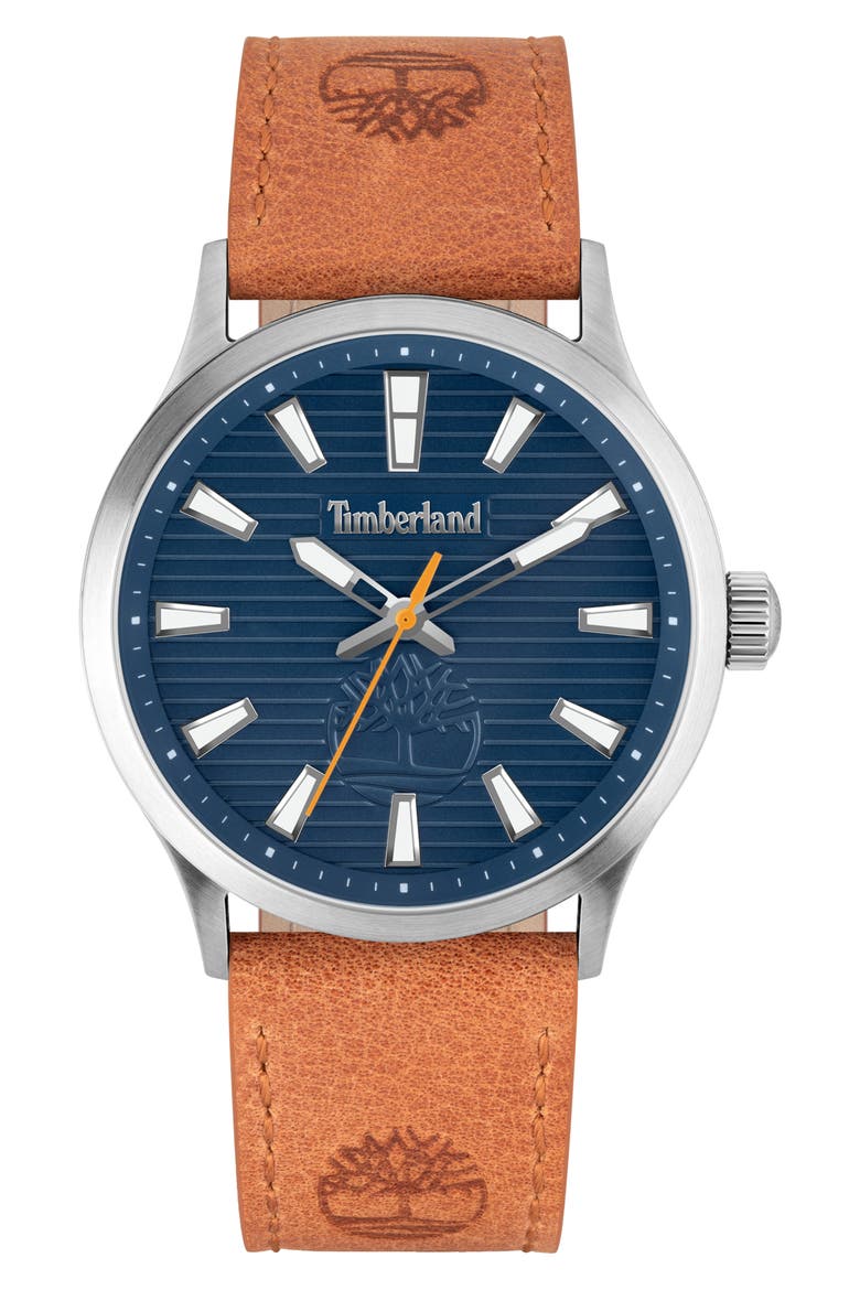 Trumbull Leather Strap Watch, 45mm, Main, color, BROWN